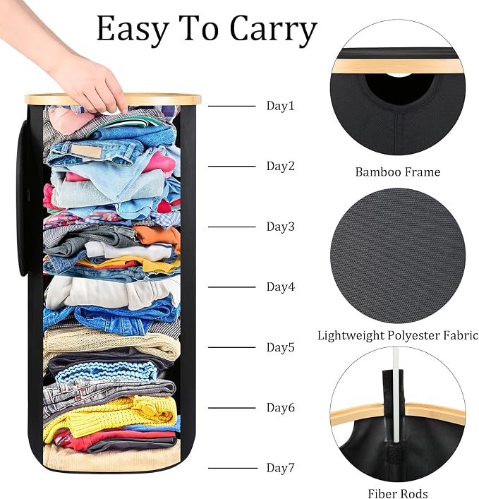 Slim Laundry Basket with Lid, 80L Narrow Laundry Hamper with Removable Bag - Image 4