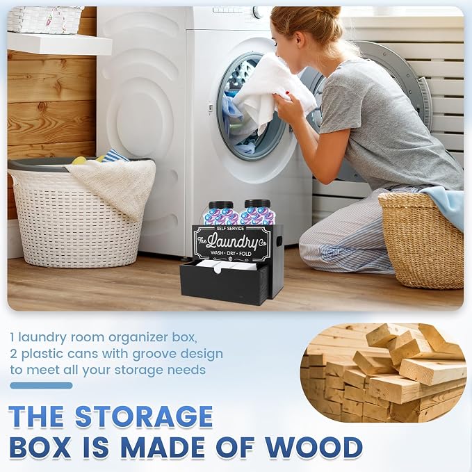 Wooden Dryer Sheet Container for Laundry Room Organization, Laundry Pods - Image 3