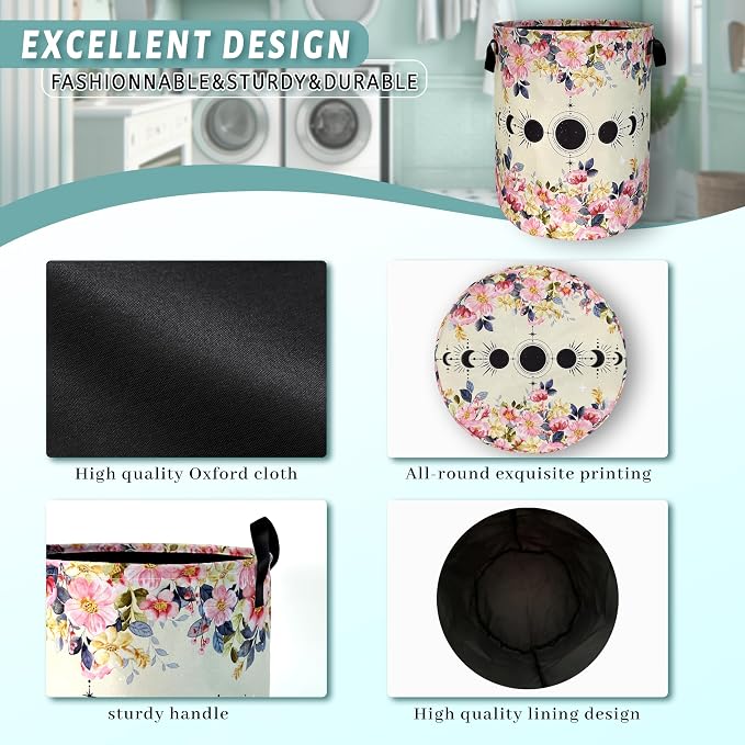 Moon Phase Laundry Hamper Beautiful Pink Floral Laundry Basket - Image 4