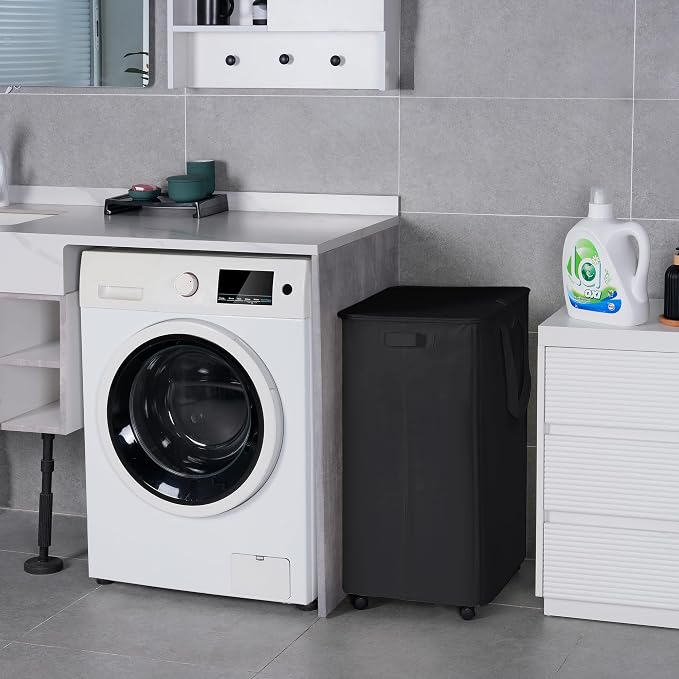 Slim Laundry Hamper with Lid and Wheels, Small Rolling Laundry Basket with - Image 5