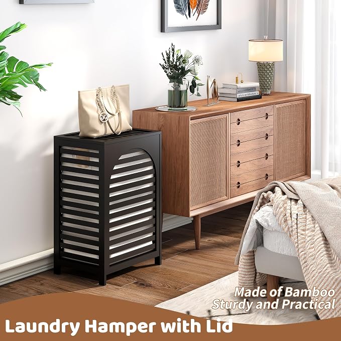 FILWH Laundry Hamper with Lid Large Bamboo Laundry Bin Basket 85L Clothes - Image 6