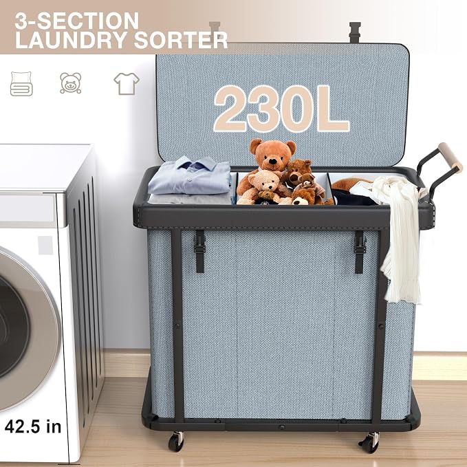 60 Gal Laundry Hamper 3 Section - Image 3