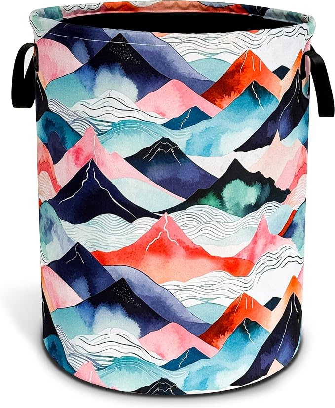Mountains Waves Laundry Basket Colored Mountain Foldable Oxford Cloth Funny by NUTAINLA