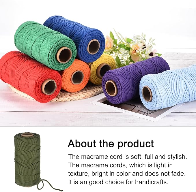 Rebower Macrame Cord 4mm x 109 Yard, Natural Cotton Macrame Rope Twisted - Image 4