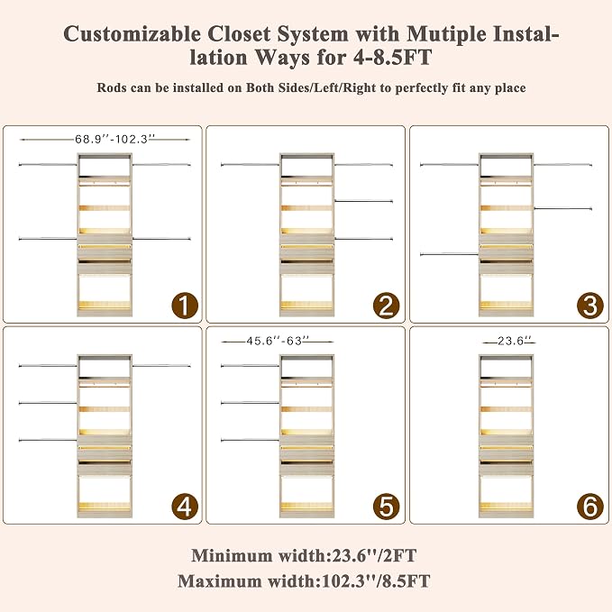 Closet System, 4-8FT Closet Organizer - Image 4