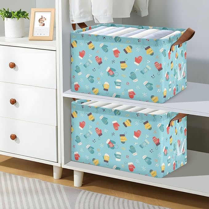Christmas Gloves Blue Storage Bins Large Baskets Boxes Foldable Fabric Storage - Image 6