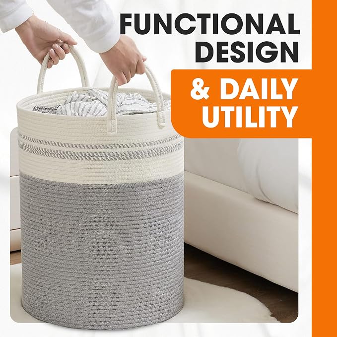 Cheer Collection Laundry Hamper, Large Woven Rope, Clothes Hamper - Image 4