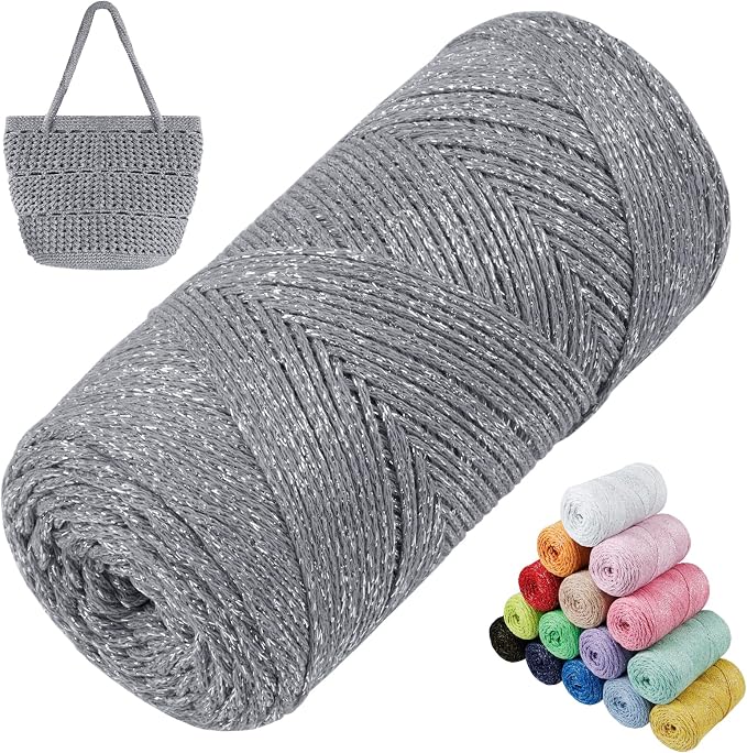 Sparkle Macrame Cord 1.5mm x 306 Yards Cotton Glitter Yarn by LEREATI