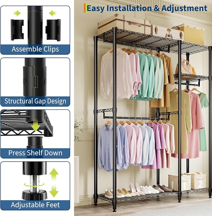 Freestanding Clothes Rack for Hanging Clothes, Heavy Duty Garment Rack Loads - Image 5