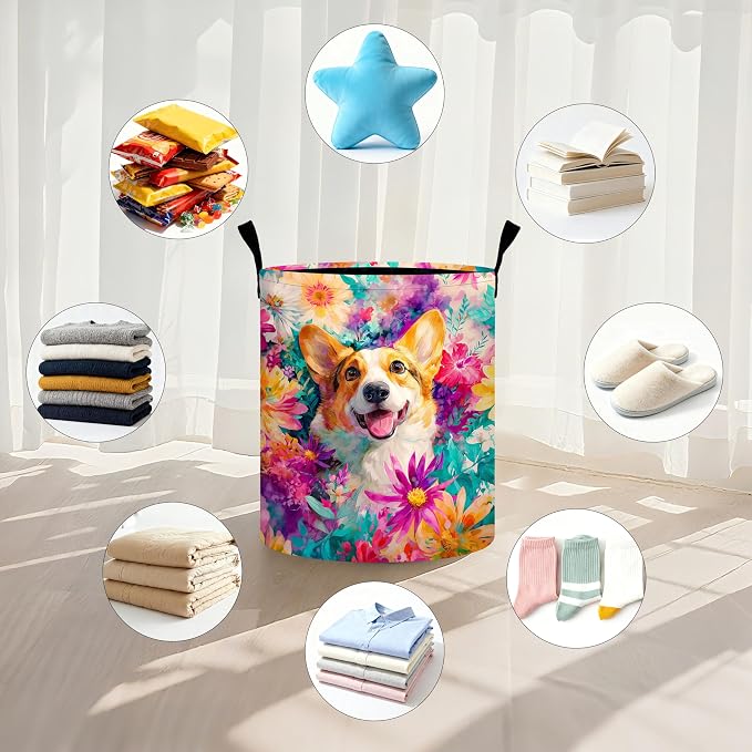 Dog Flower Laundry Basket Storage Bin Foldable Laundry Hamper Clothes Storage - Image 5