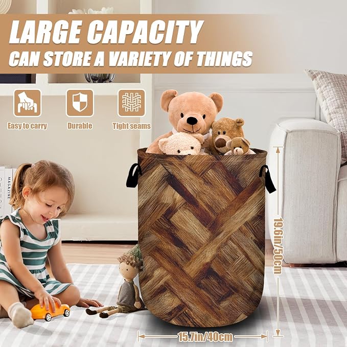 Vintage Wood Grain Laundry Basket - Image 2