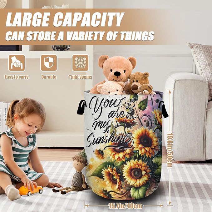 Sunflower Laundry Basket, Foldable Waterproof Laundry Hamper Tote Bag Dirty - Image 2