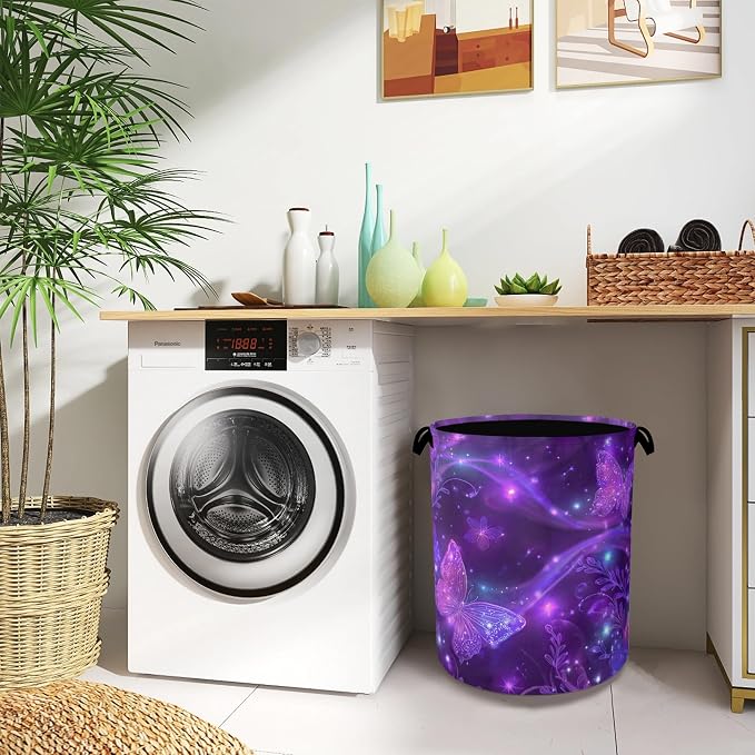 Purple Butterfly Laundry Hamper, Sparkling Dirty Clothes Laundry Basket - Image 8