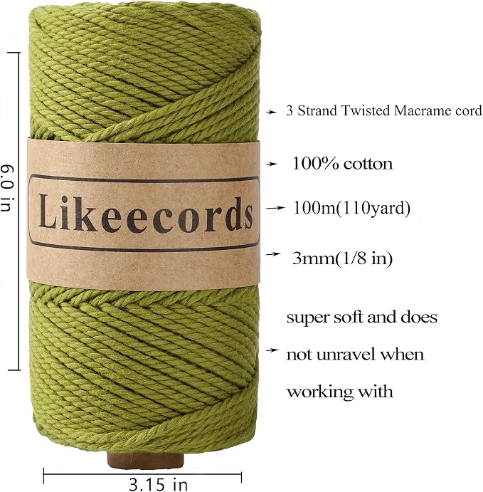 Cotton Macrame Cord 3mm x 100m, 3 Strand Twisted, Macrame Rope, Macrame String - Image 2