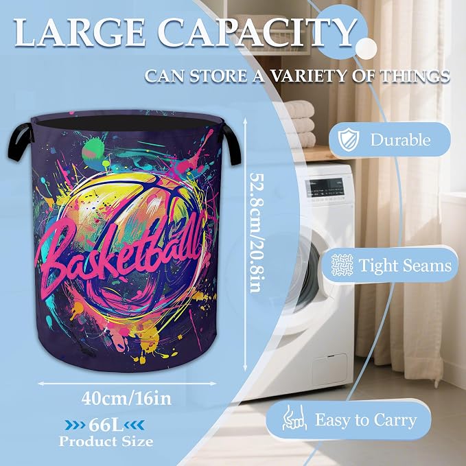Basketball Graffiti Laundry Basket Collapsible Laundry Hamper Clothes Toy - Image 2