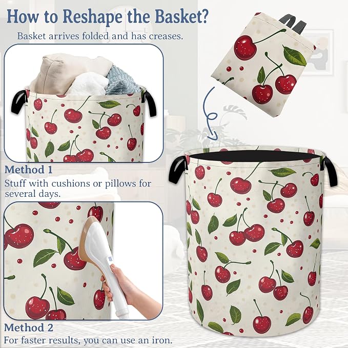 Cute Cherry Laundry Basket, Foldable Oxford Cloth Laundry Hamper - Image 6