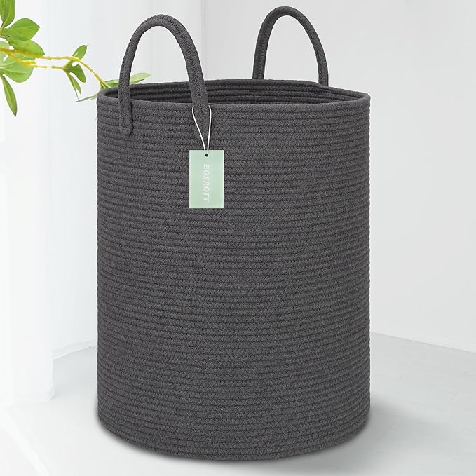 Large Cotton Rope Laundry Hamper 65L, Baby Nursery Hamper by BOSROTY