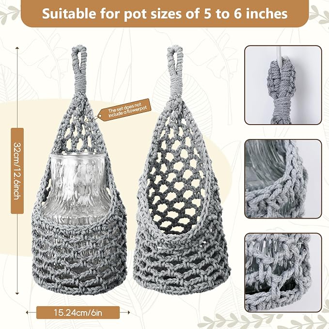 Macrame Wall Plant Hanger, Hanging Planter Basket Holder, Wall Planters - Image 3
