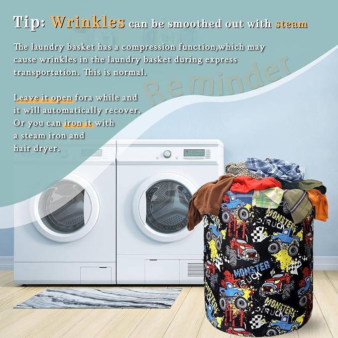 Funny Cars Printed Laundry Basket Foldable - Image 6