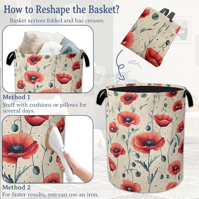 Vintage Poppy Floral Laundry Hamper - Image 6