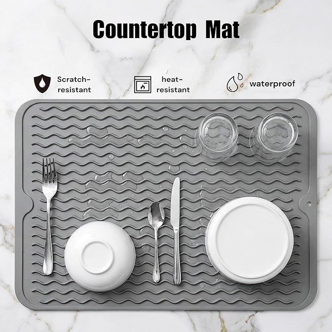 Silicone Dish Drying Mat for Kitchen Counter or Sink, Refrigerator or Drawer - Image 4