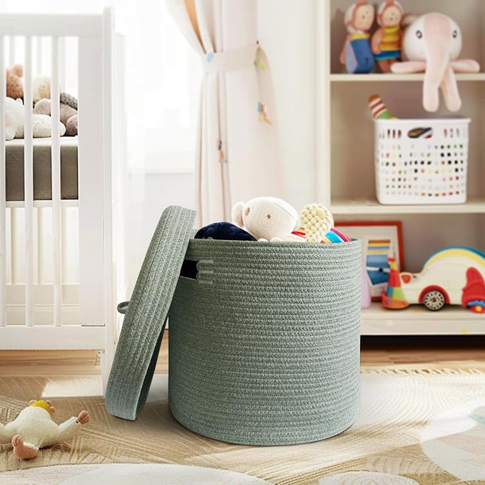 Storage Basket with Lid, Woven Blanket Storage - Image 4
