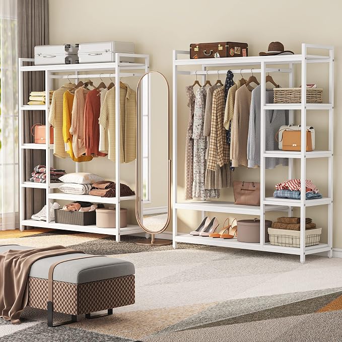 LITTLE TREE Free Standing Wood Closet Clothes Rack, Heavy Duty Grament Rack - Image 3