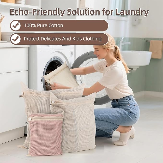 100% Cotton Mesh Laundry Bags, Premium Soft, No Dye - Image 3