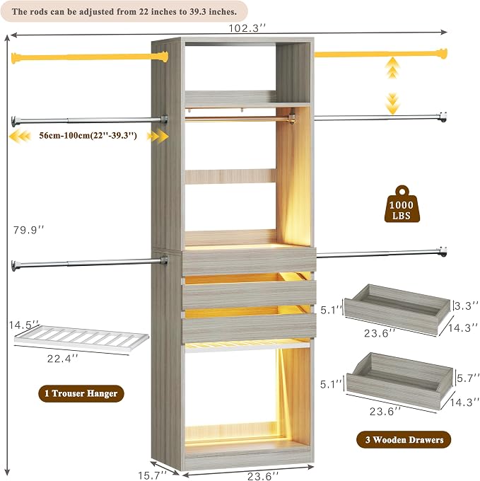 Closet System, 4-8FT Closet Organizer - Image 9