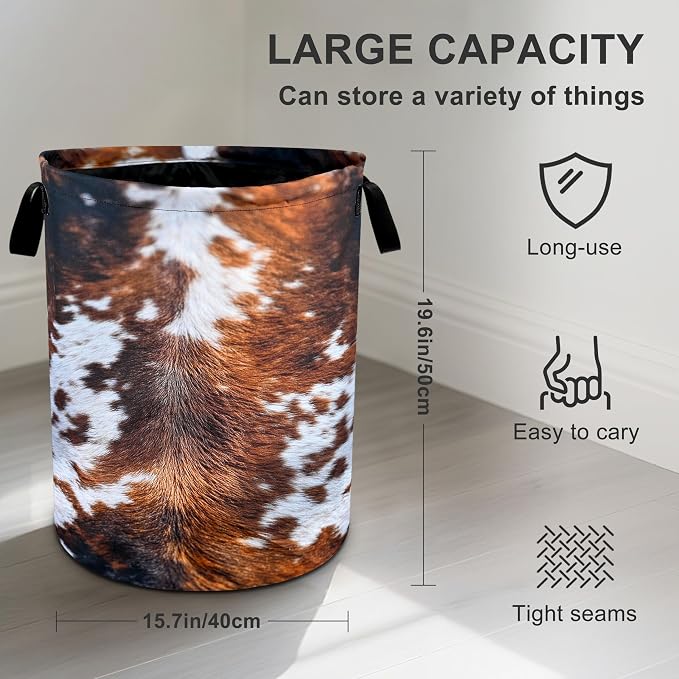 Cow Fur Laundry Basket Storage Bin Foldable Laundry Hamper Clothes Storage - Image 4