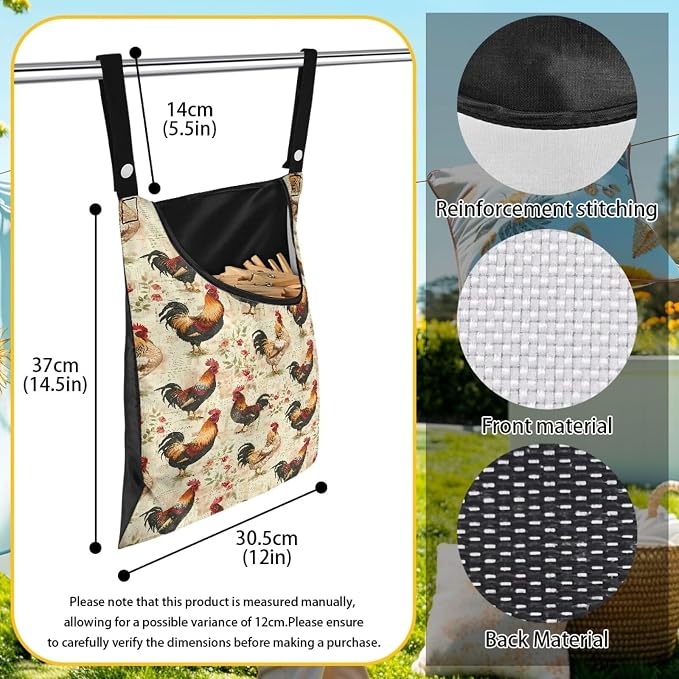Rooster Chicken Clothespin Bag Clip Large Capacity Storage Bag Machine Washable - Image 6