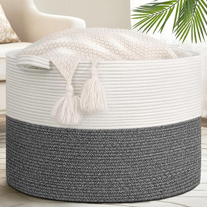Goodpick 115L Extra Large Blanket Basket, Soft Cotton Rope Storage Basket by Goodpick