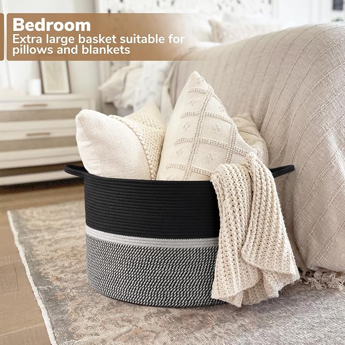 CHICVITA Extra Large Laundry Basket, Woven Rope Blanket Basket - Image 3