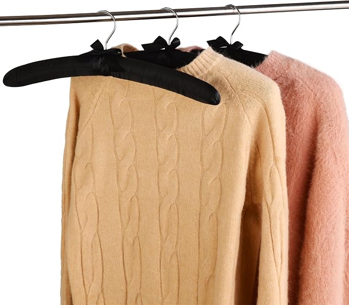 Black Satin Padded Sweater Hangers 10 Pack, Blouse Hanger - Image 6