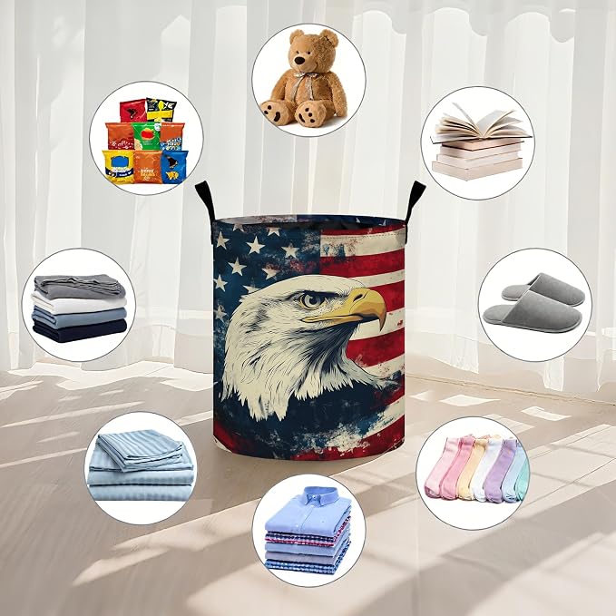 Vintage American Flag Eagle Laundry Basket Laundry Hamper - Image 4
