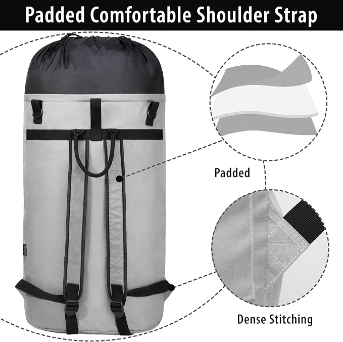 BeeGreen Grey-Laundry-Bag-Backpack-Extra-Large-Heavy-Duty, 125L Portable Travel - Image 3