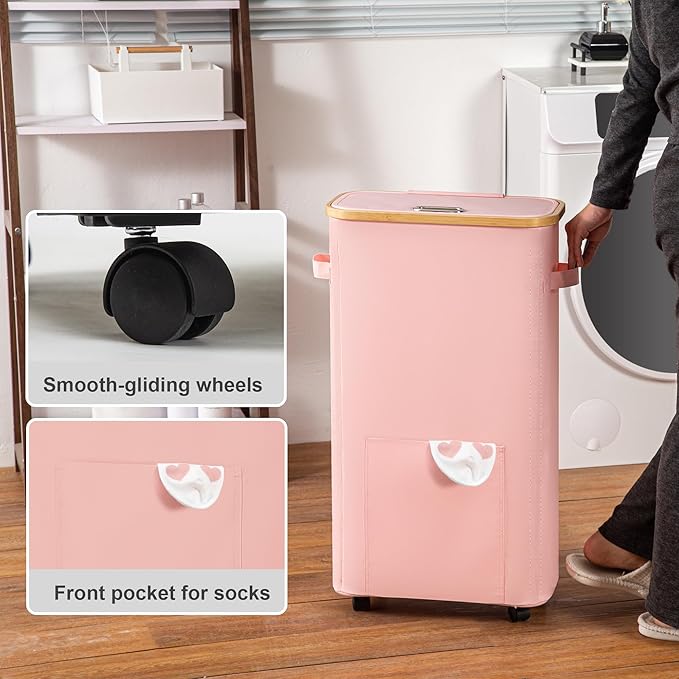 Laundry Basket with Wheels, Tall Dirty Clothes Hamper on Wheels, Rolling - Image 4