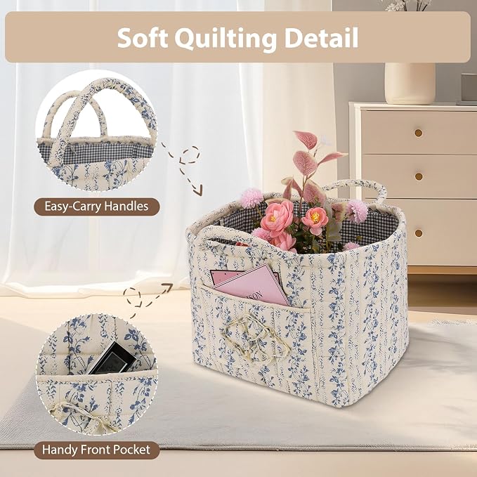 Storage Basket Boho Fabric Large Collapsible Floral Laundry Nursery Hamper - Image 5