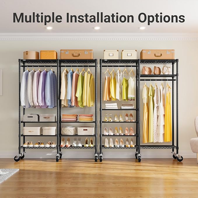 VIPEK R4C Rolling Garment Rack 6 Tiers Adjustable Heavy Duty Wire Shelving - Image 3