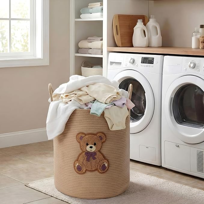 LemonRoad Bear Laundry Hamper Large Cotton Rope Storage Basket Woven Storage - Image 4