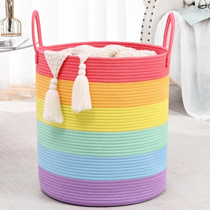 Laundry Hamper for Organizing, 52L Tall Laundry Baskets, Cotton Rope Woven - Image 9