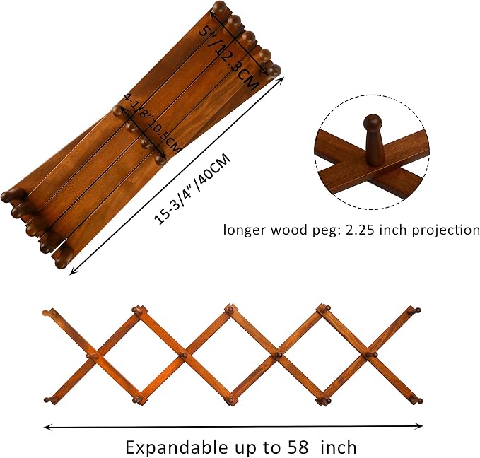 WEBI Accordion Wall Hanger, Expandable Wooden Hat Rack - Image 3