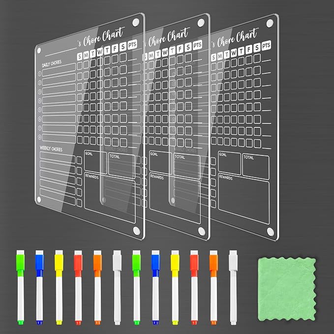 PigPotParty 3 Pack Acrylic Magnetic Kids Chore Chart by PigPotParty