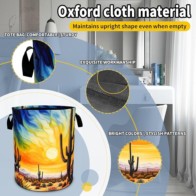 Desert Cactus Laundry Basket Sunset Foldable Oxford Cloth Funny Tote Bag - Image 3