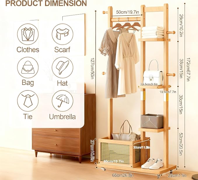 Solid Wood Coat Rack Clothing Rack - Image 2