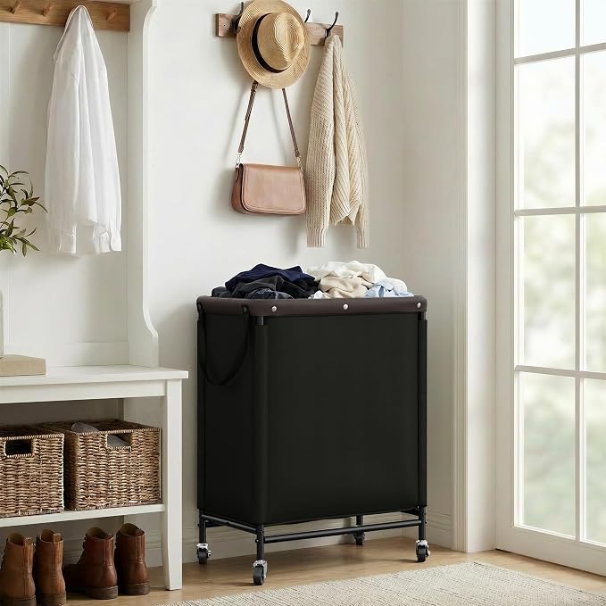 StorageWorks 2 Section Laundry Hamper, Rolling Laundry Cart - Image 7