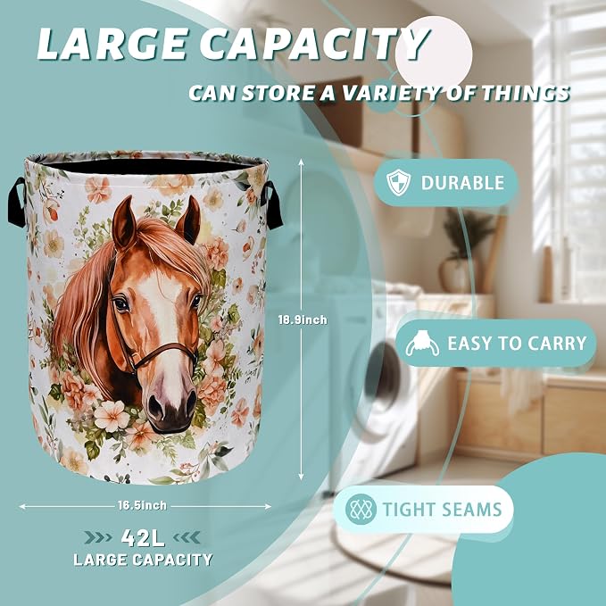 Watercolor Horse Laundry Basket Foldable - Image 2