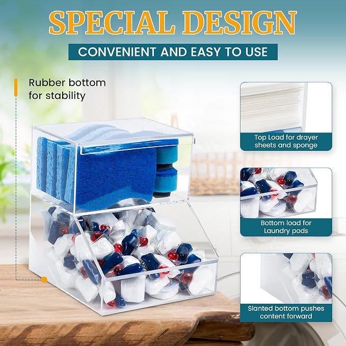 2-Compartment Acrylic Storage Container, Laundry Pods and Dryer Sheet Dispenser - Image 3