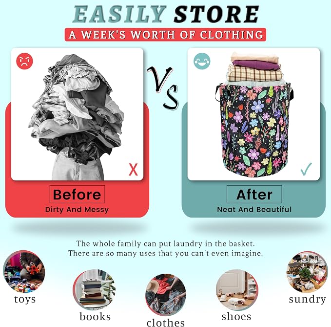 Colorful Flowers Laundry Basket Foldable - Image 3
