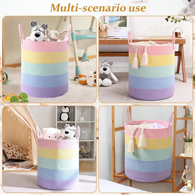 Laundry Hamper for Organizing, 52L Tall Laundry Baskets, Cotton Rope Woven - Image 4
